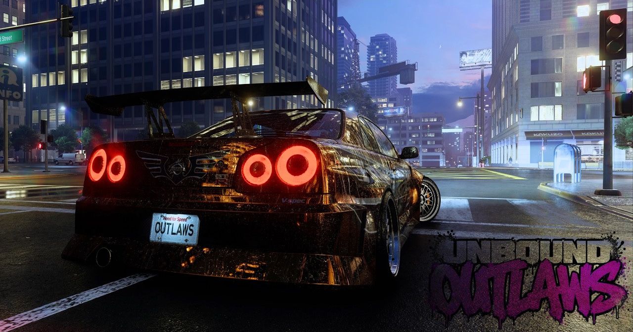 Thumbnail of the OUTLAWS installer tutorial: a Nissan Skyline R34 with an OUTLAWS plate at a Lakeshore intersection